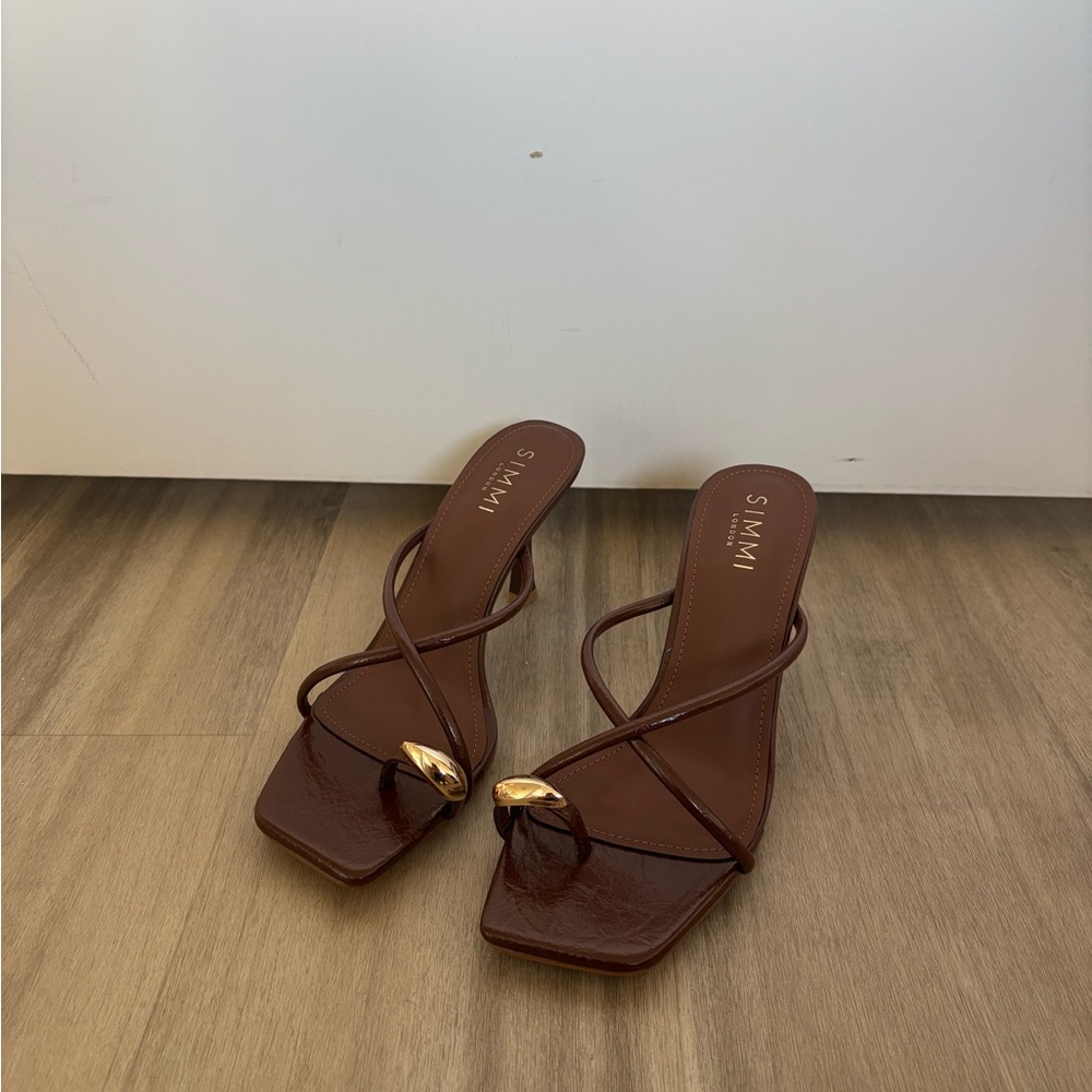Brown Strappy Heels with Gold Accents
